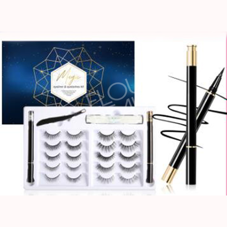 Private label magic self-adhesive eyeliner for magnetic eyelashes and 10pairs strip lashes wholesale EY73