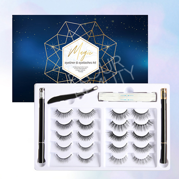 Private label magic self-adhesive eyeliner for magnetic eyelashes and 10pairs strip lashes wholesale EY73