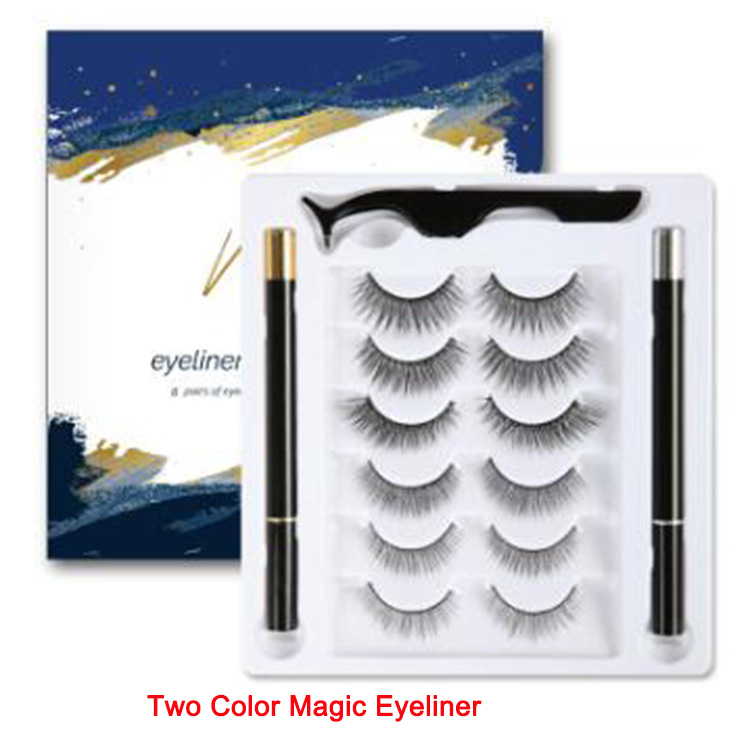 6pairs pack magic eyeliner pencil black color and clear color with volume magnetic eyelashes custom package EY70