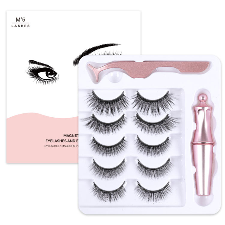 Private label wholesales 5pairs 5D magnetic eyelashes with magnetic eyeliner EY75