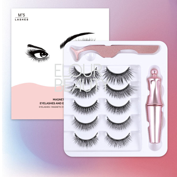 Private label wholesales 5pairs 5D magnetic eyelashes with magnetic eyeliner EY75